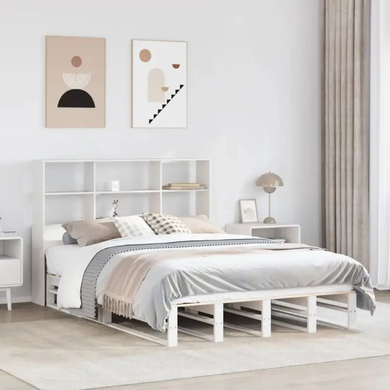 Boekenkastbed van massief grenenhout met praktische totale afmetingen - Wit / 135 x 190 cm - Bedden & bedframes