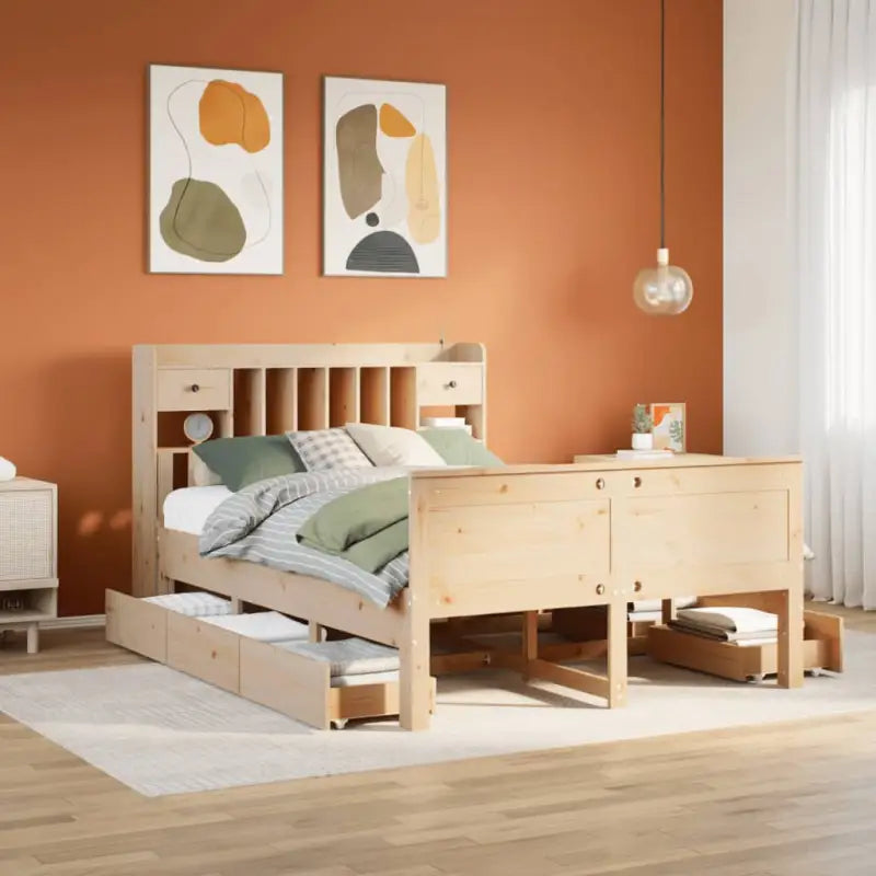 Boekenkastbed van massief grenenhout met ruime totale afmetingen - Naturel / 150 x 200 cm - Bedden & bedframes
