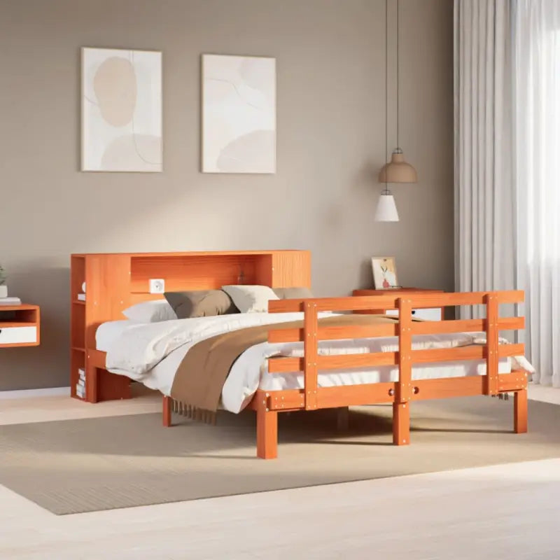Boekenkastbed van massief grenenhout met ruime totale afmetingen - Wasbruin / 140 x 190 cm - Bedden & bedframes