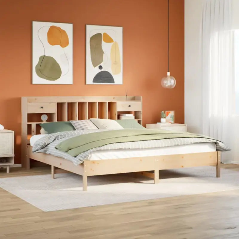 Boekenkastbed van massief grenenhout met ruime totale afmetingen - Naturel / 180 x 200 cm - Bedden & bedframes