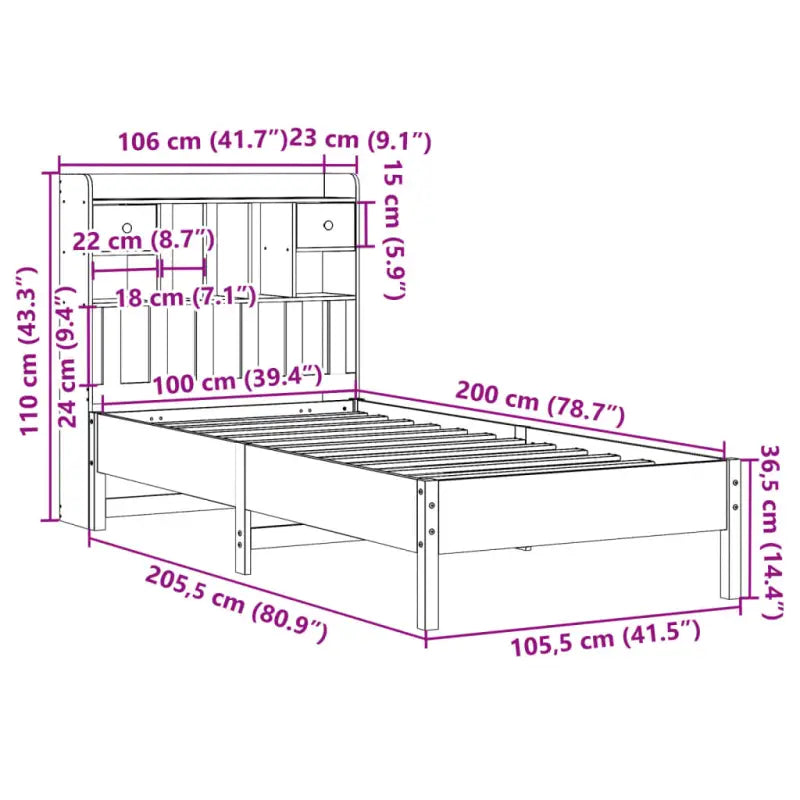 Boekenkastbed van massief grenenhout met ruime totale afmetingen - Bedden & bedframes