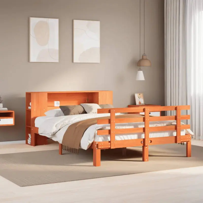 Boekenkastbed van massief grenenhout met ruime totale afmetingen - Wasbruin / 120 x 200 cm - Bedden & bedframes
