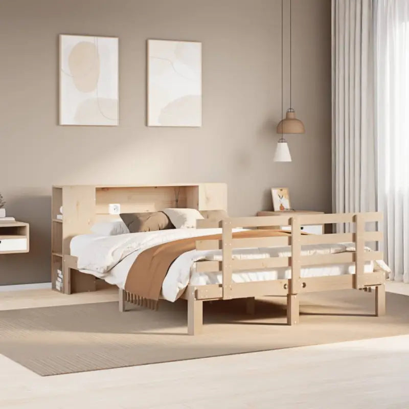 Boekenkastbed van massief grenenhout met ruime totale afmetingen - Naturel / 150 x 200 cm - Bedden & bedframes