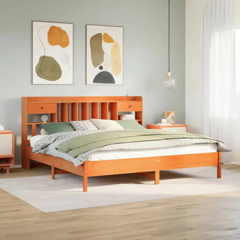 Boekenkastbed van massief grenenhout met ruime totale afmetingen - Wasbruin / 180 x 200 cm - Bedden & bedframes