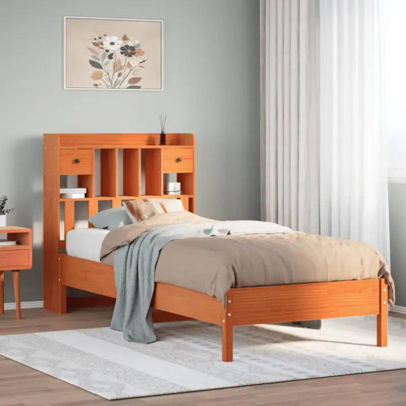 Boekenkastbed van massief grenenhout met ruime totale afmetingen - Wasbruin / 90 x 190 cm - Bedden & bedframes