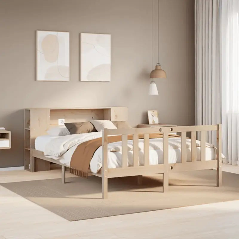 Boekenkastbed van massief grenenhout met ruime totale afmetingen - Naturel / 120 x 200 cm - Bedden & bedframes