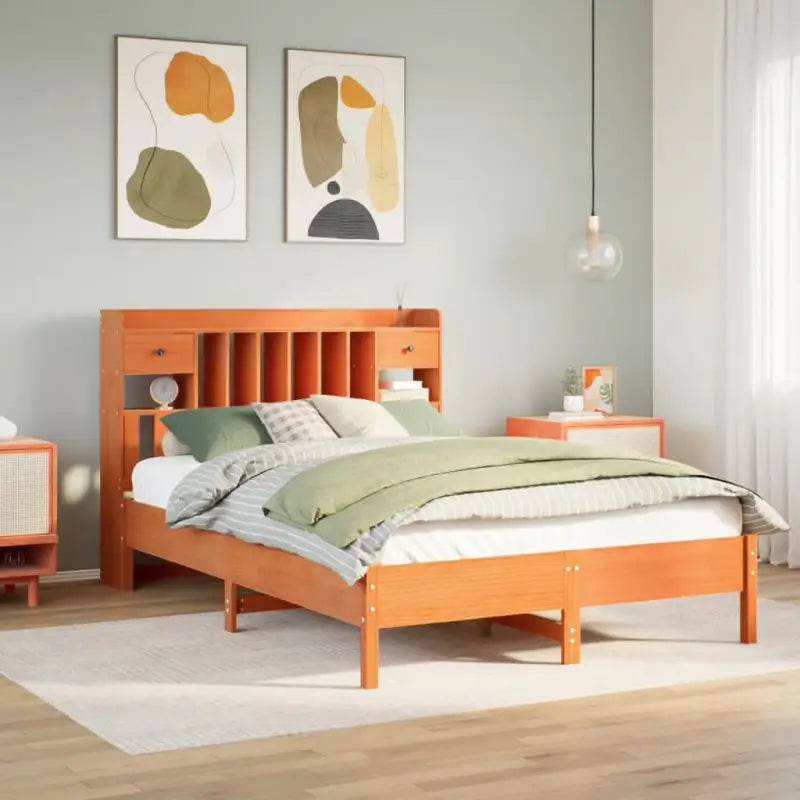 Boekenkastbed van massief grenenhout met ruime totale afmetingen - Wasbruin / 150 x 200 cm - Bedden & bedframes
