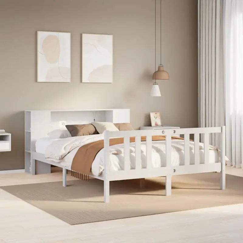 Boekenkastbed van massief grenenhout met ruime totale afmetingen - Wit / 160 x 200 cm - Bedden & bedframes