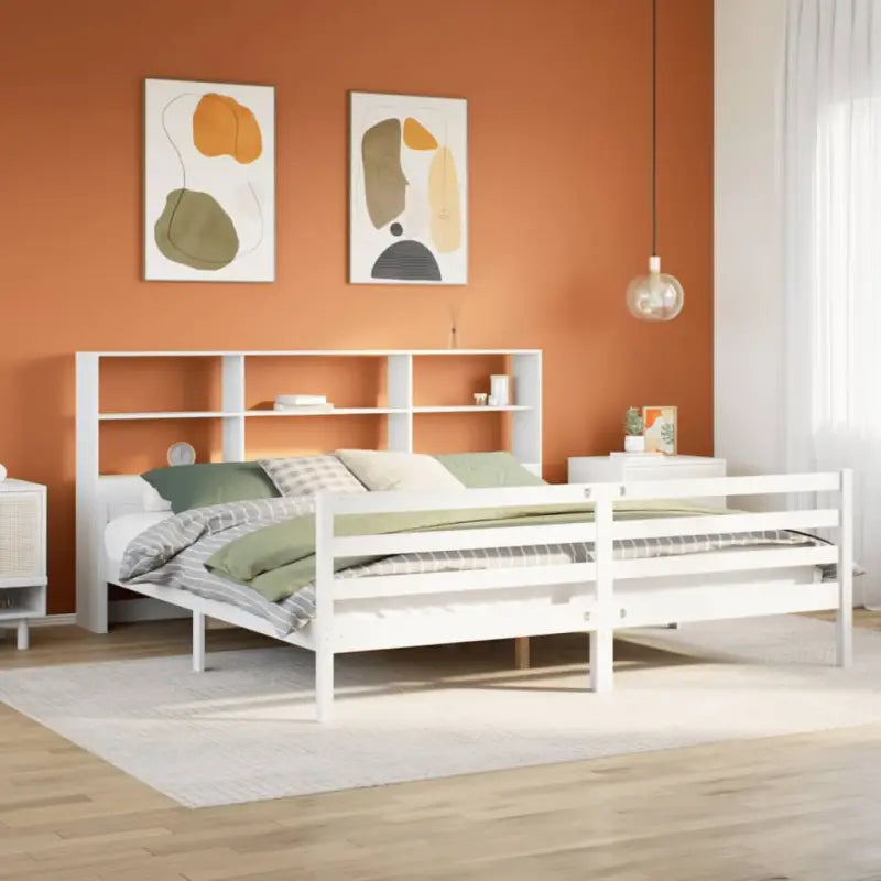 Boekenkastbed van massief grenenhout met ruime totale afmetingen - Wit / 180 x 200 cm - Bedden & bedframes