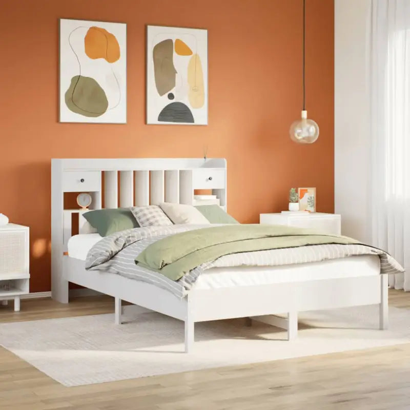 Boekenkastbed van massief grenenhout met ruime totale afmetingen - Wit / 140 x 190 cm - Bedden & bedframes