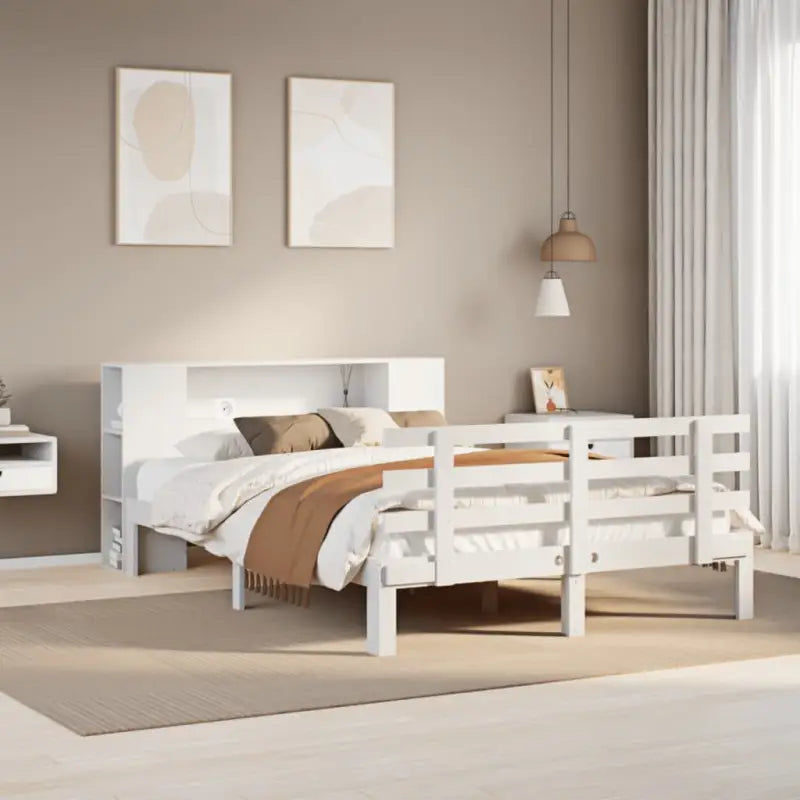Boekenkastbed van massief grenenhout met ruime totale afmetingen - Wit / 120 x 200 cm - Bedden & bedframes