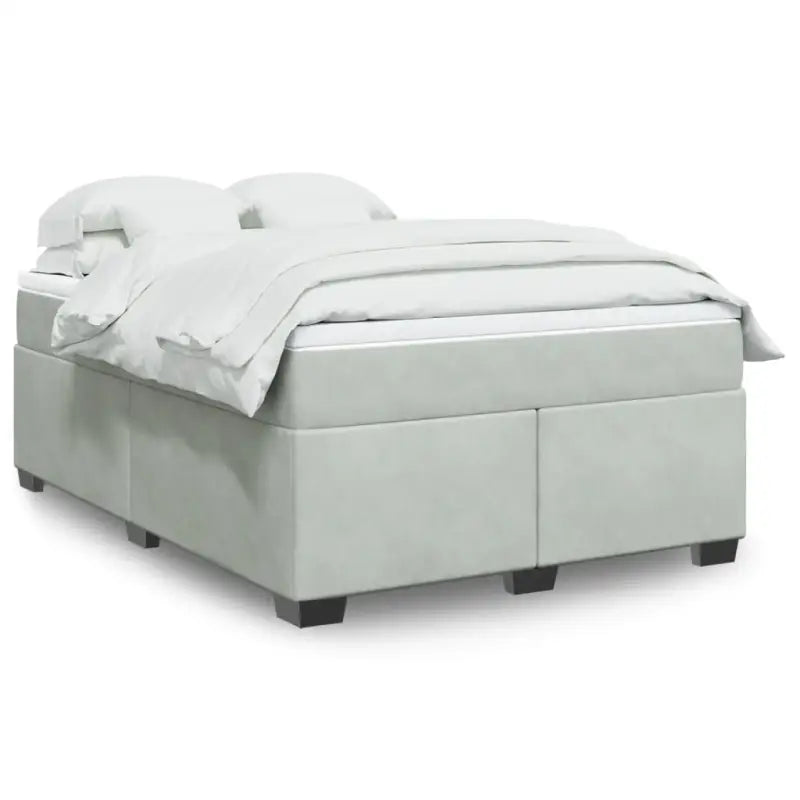 Boxspringbed in donkergrijs materiaal met massief grenenhout bouw - Lichtgrijs / 160 x 200 cm - Bedden & bedframes