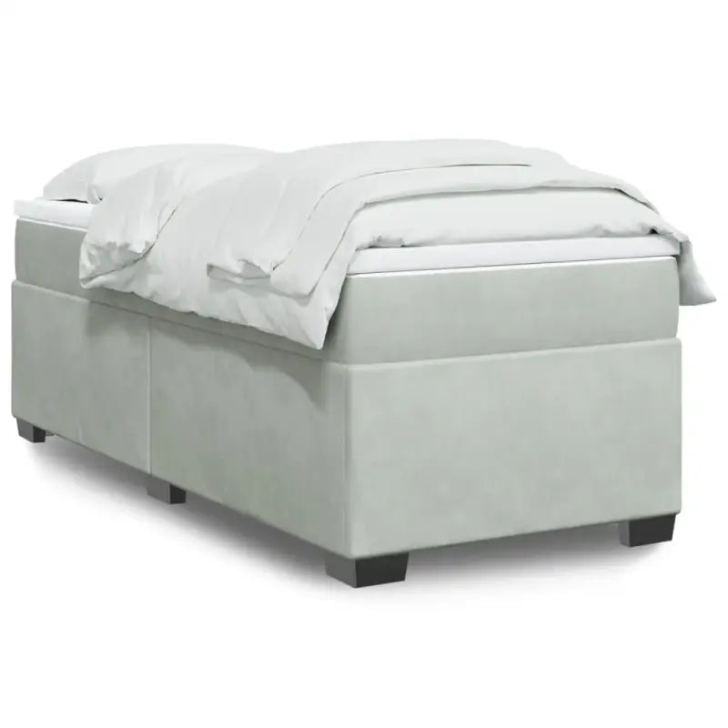 Boxspringbed in donkergrijs materiaal met massief grenenhout bouw - Lichtgrijs / 90 x 200 cm - Bedden & bedframes