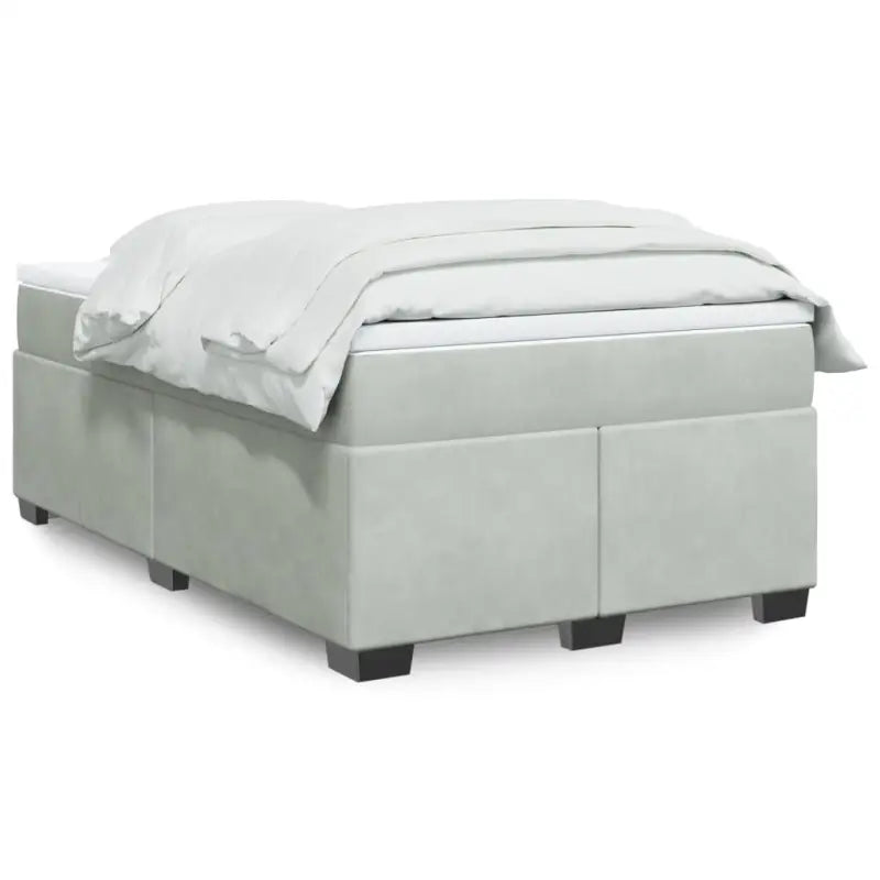 Boxspringbed in donkergrijs materiaal met massief grenenhout bouw - Lichtgrijs / 120 x 200 cm - Bedden & bedframes