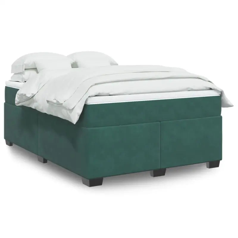 Boxspringbed in donkergrijs materiaal met massief grenenhout bouw - Donkergroen / 160 x 200 cm - Bedden & bedframes