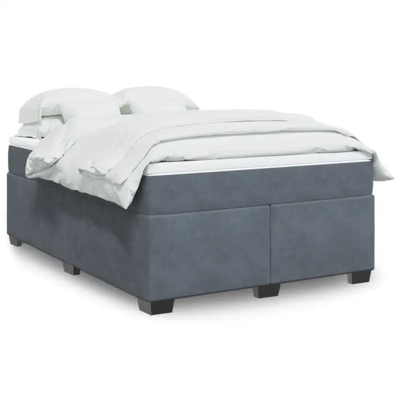 Boxspringbed in donkergrijs materiaal met massief grenenhout bouw - Donkergrijs / 160 x 200 cm - Bedden & bedframes