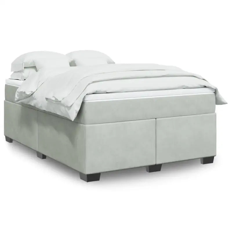 Boxspringbed in donkergrijs materiaal met massief grenenhout bouw - Lichtgrijs / 140 x 200 cm - Bedden & bedframes