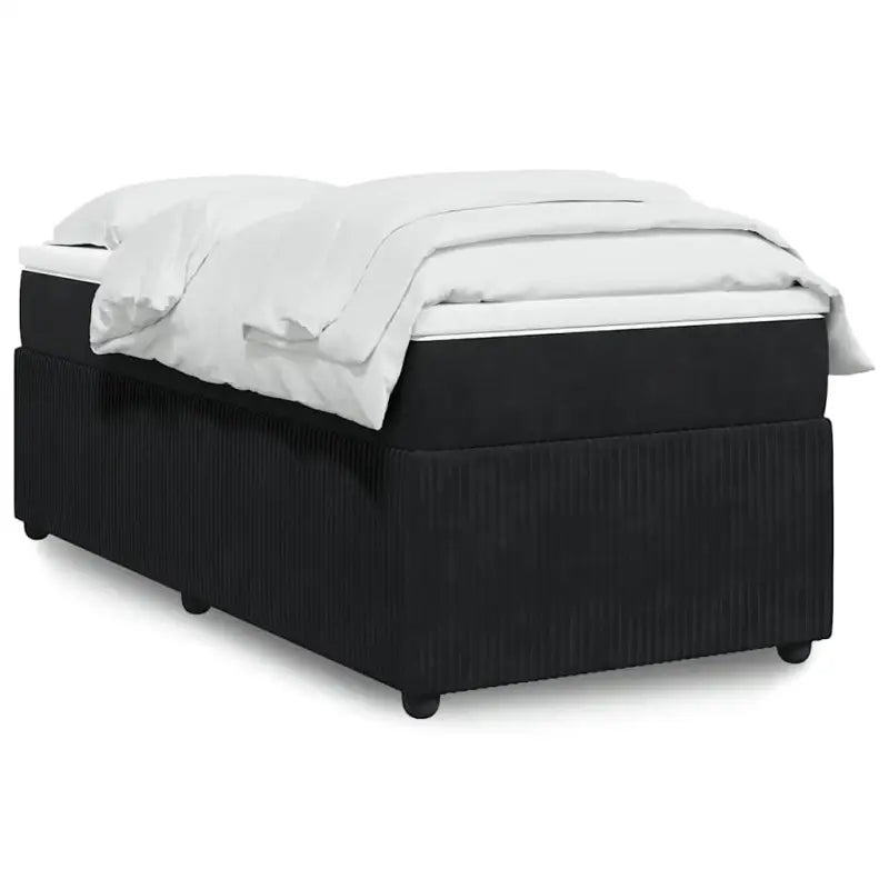 Boxspringbed in donkergrijs materiaal met zachte vulling voor rustgevende nachtrust - Zwart / 90 x 200 cm - Bedden &
