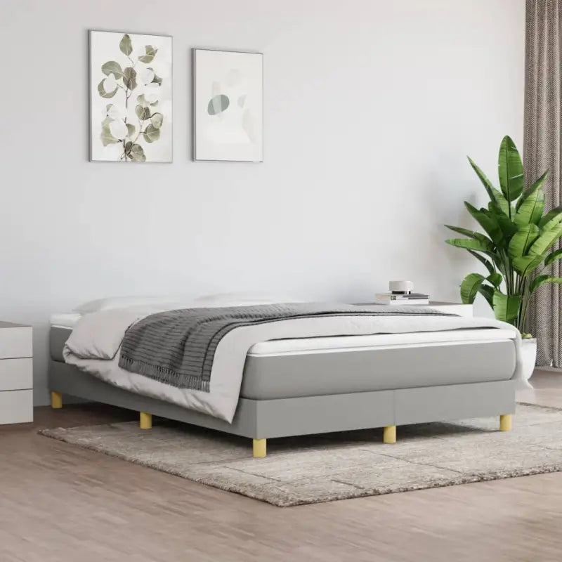 Boxspringbed in donkergrijs met multiplex lattenbodem en ademend materiaal - Lichtgrijs / 140 x 190 cm / 25 cm - Bedden