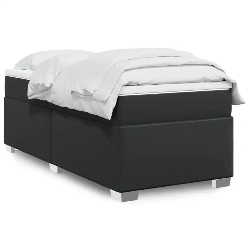 Boxspringbed in grijs materiaal met hoogwaardige kunstleer en massief grenenhout - Zwart / 90 x 200 cm - Bedden &