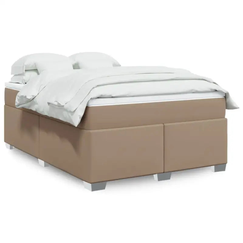 Boxspringbed in grijs materiaal met hoogwaardige kunstleer en massief grenenhout - Cappuccino / 140 x 200 cm - Bedden &