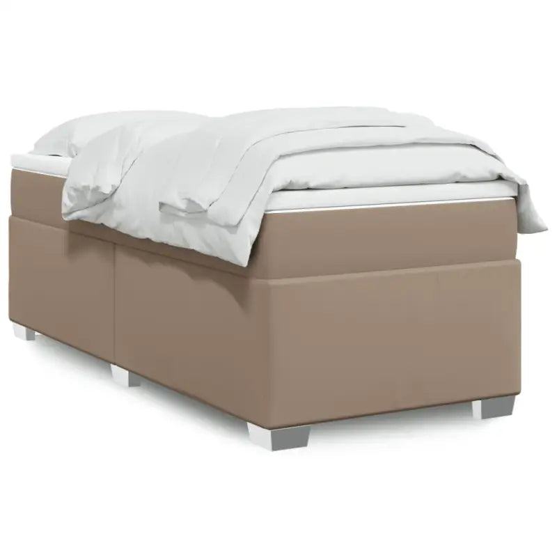 Boxspringbed in grijs materiaal met hoogwaardige kunstleer en massief grenenhout - Cappuccino / 80 x 200 cm - Bedden &