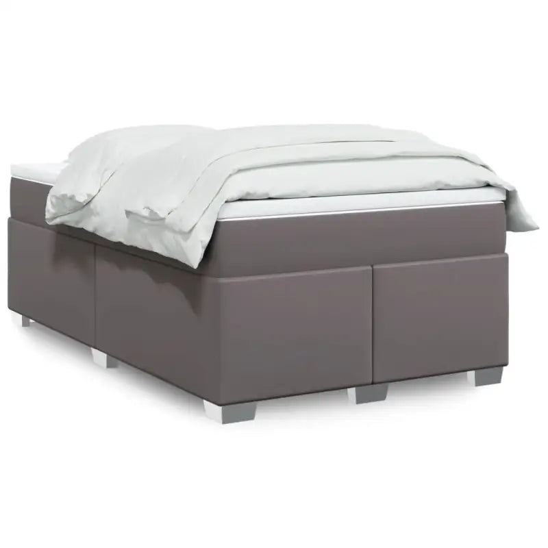 Boxspringbed in grijs materiaal met hoogwaardige kunstleer en massief grenenhout - Grijs / 120 x 190 cm - Bedden &