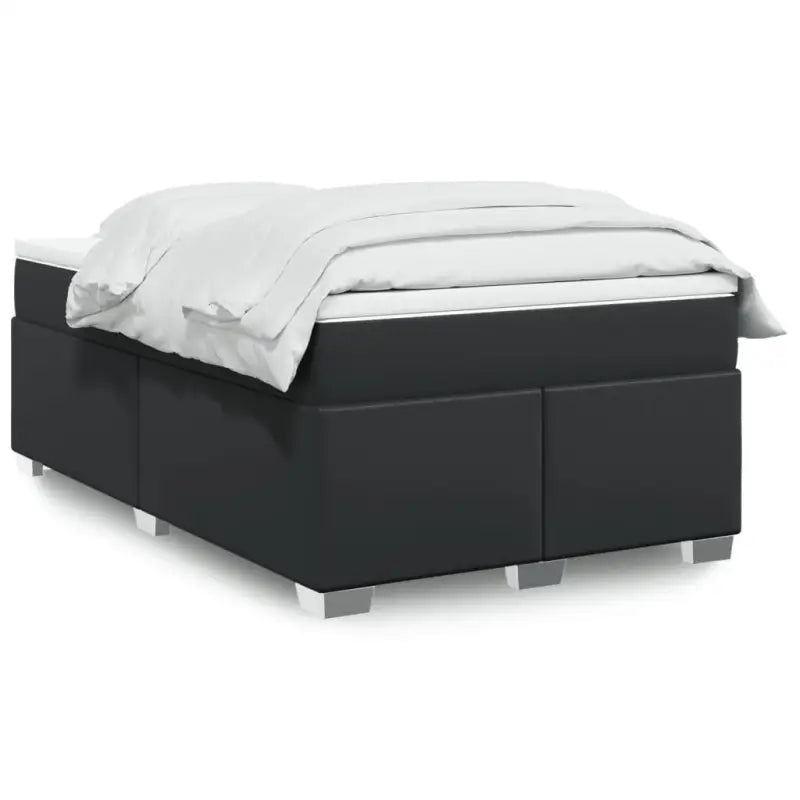 Boxspringbed in grijs materiaal met hoogwaardige kunstleer en massief grenenhout - Zwart / 120 x 190 cm - Bedden &