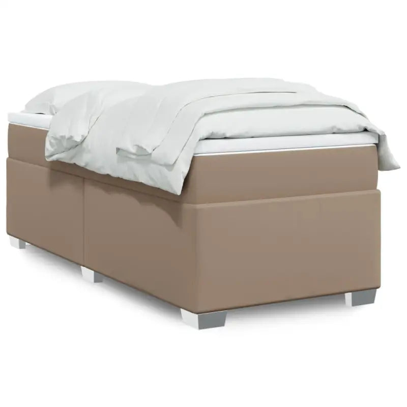 Boxspringbed in grijs materiaal met hoogwaardige kunstleer en massief grenenhout - Cappuccino / 100 x 200 cm - Bedden &