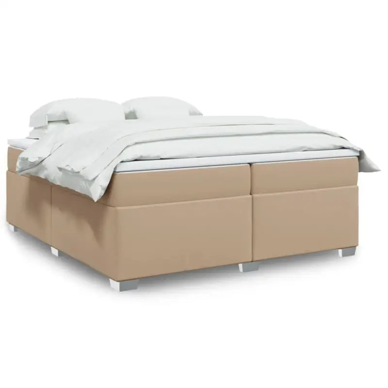 Boxspringbed in grijs materiaal met hoogwaardige kunstleer en massief grenenhout - Cappuccino / 200 x 200 cm - Bedden &