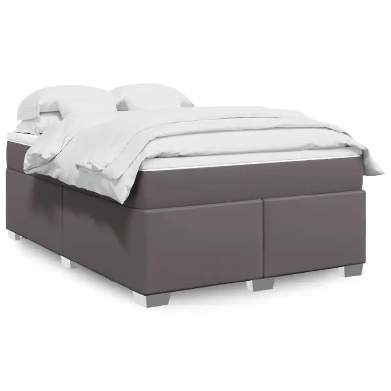 Boxspringbed in grijs materiaal met hoogwaardige kunstleer en massief grenenhout - Bedden & bedframes