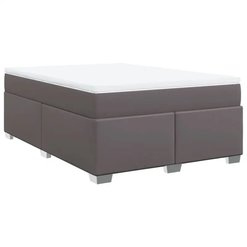 Boxspringbed in grijs materiaal met hoogwaardige kunstleer en massief grenenhout - Bedden & bedframes