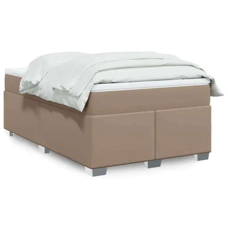 Boxspringbed in grijs materiaal met hoogwaardige kunstleer en massief grenenhout - Cappuccino / 120 x 200 cm - Bedden &