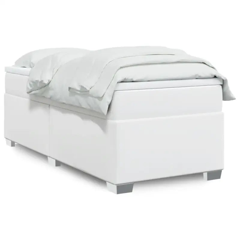 Boxspringbed in grijs materiaal met hoogwaardige kunstleer en massief grenenhout - Wit / 80 x 200 cm - Bedden &