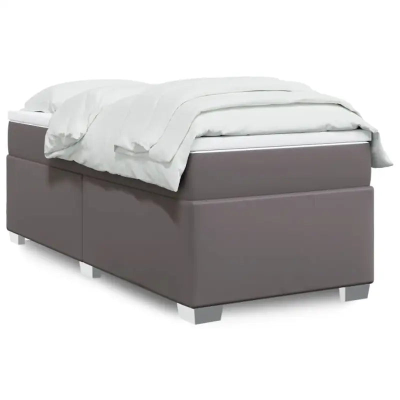 Boxspringbed in grijs materiaal met hoogwaardige kunstleer en massief grenenhout - Grijs / 100 x 200 cm - Bedden &