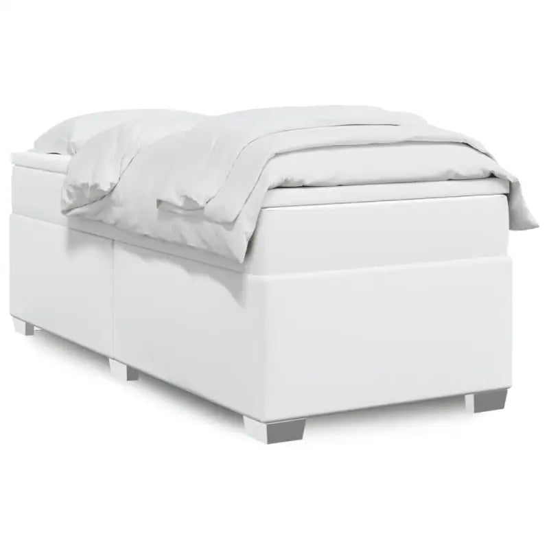 Boxspringbed in grijs materiaal met hoogwaardige kunstleer en massief grenenhout - Wit / 90 x 190 cm - Bedden &