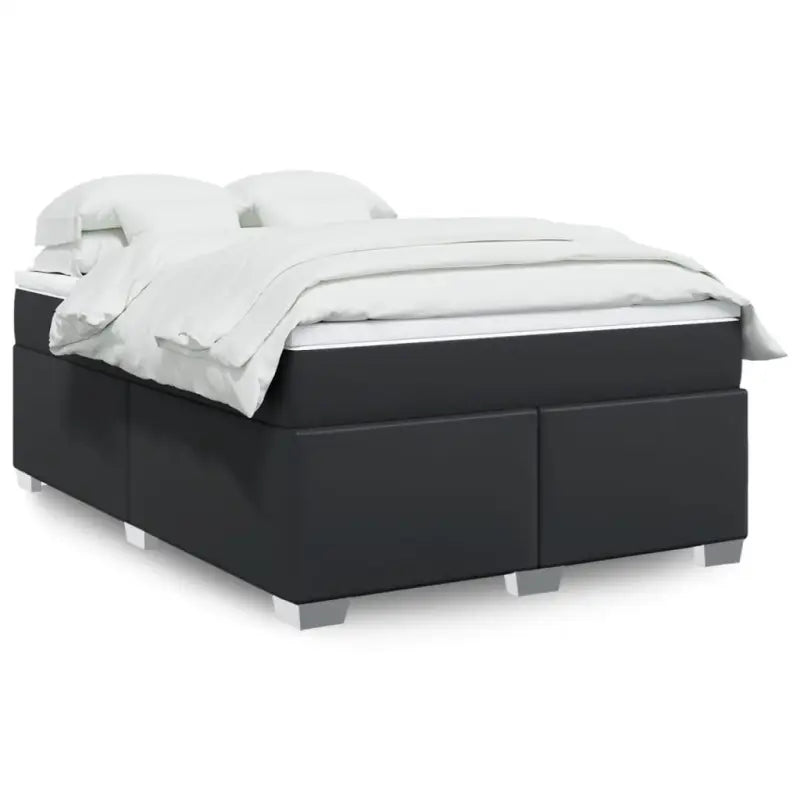 Boxspringbed in grijs materiaal met hoogwaardige kunstleer en massief grenenhout - Zwart / 140 x 190 cm - Bedden &