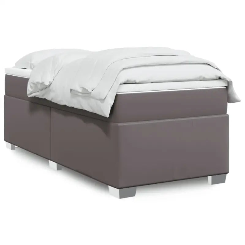 Boxspringbed in grijs materiaal met hoogwaardige kunstleer en massief grenenhout - Grijs / 90 x 190 cm - Bedden &