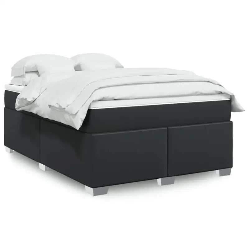 Boxspringbed in grijs materiaal met hoogwaardige kunstleer en massief grenenhout - Zwart / 140 x 200 cm - Bedden &