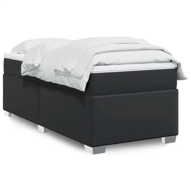 Boxspringbed in grijs materiaal met hoogwaardige kunstleer en massief grenenhout - Zwart / 80 x 200 cm - Bedden &