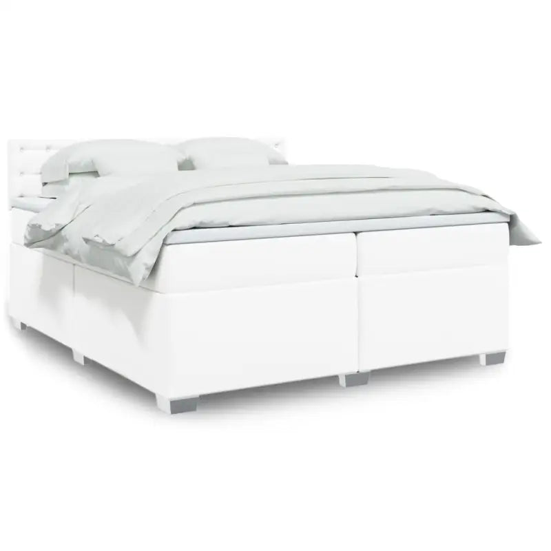 Boxspringbed in grijs materiaal met massief grenenhout en vullingsendracht - Wit / 200 x 200 cm / knoppwn - Bedden &