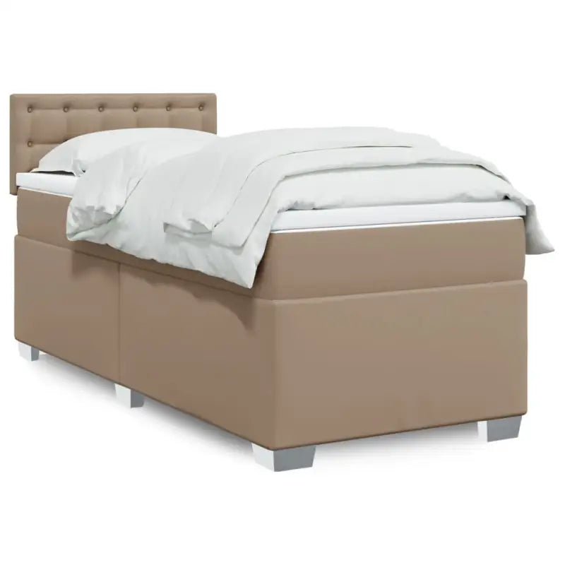 Boxspringbed in grijs materiaal met massief grenenhout en vullingsendracht - Cappuccino / 100 x 200 cm / knoppwn