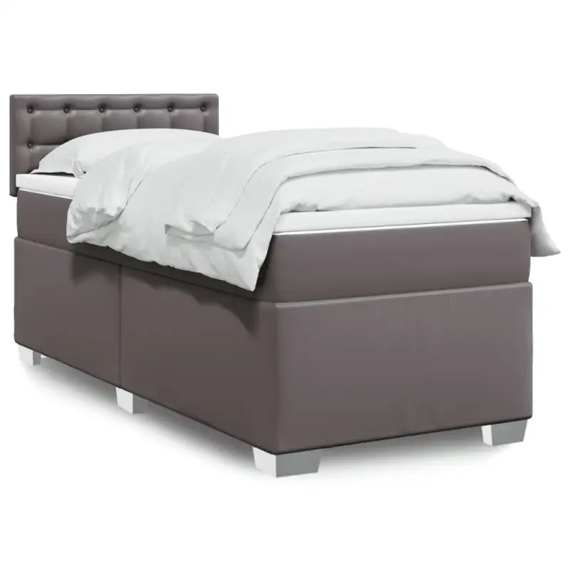 Boxspringbed in grijs materiaal met massief grenenhout en vullingsendracht - Grijs / 90 x 190 cm / knoppwn - Bedden &