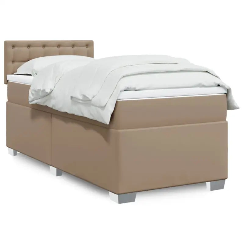 Boxspringbed in grijs materiaal met massief grenenhout en vullingsendracht - Cappuccino / 80 x 200 cm / knoppwn