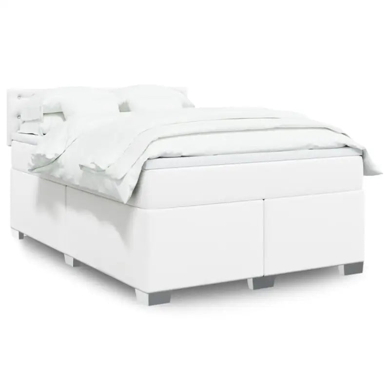 Boxspringbed in grijs materiaal met massief grenenhout en vullingsendracht - Wit / 140 x 190 cm / knoppwn - Bedden &