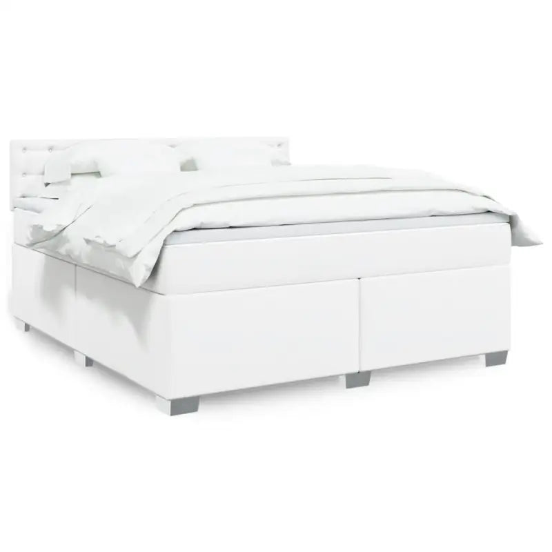 Boxspringbed in grijs materiaal met massief grenenhout en vullingsendracht - Wit / 180 x 200 cm / knoppwn - Bedden &