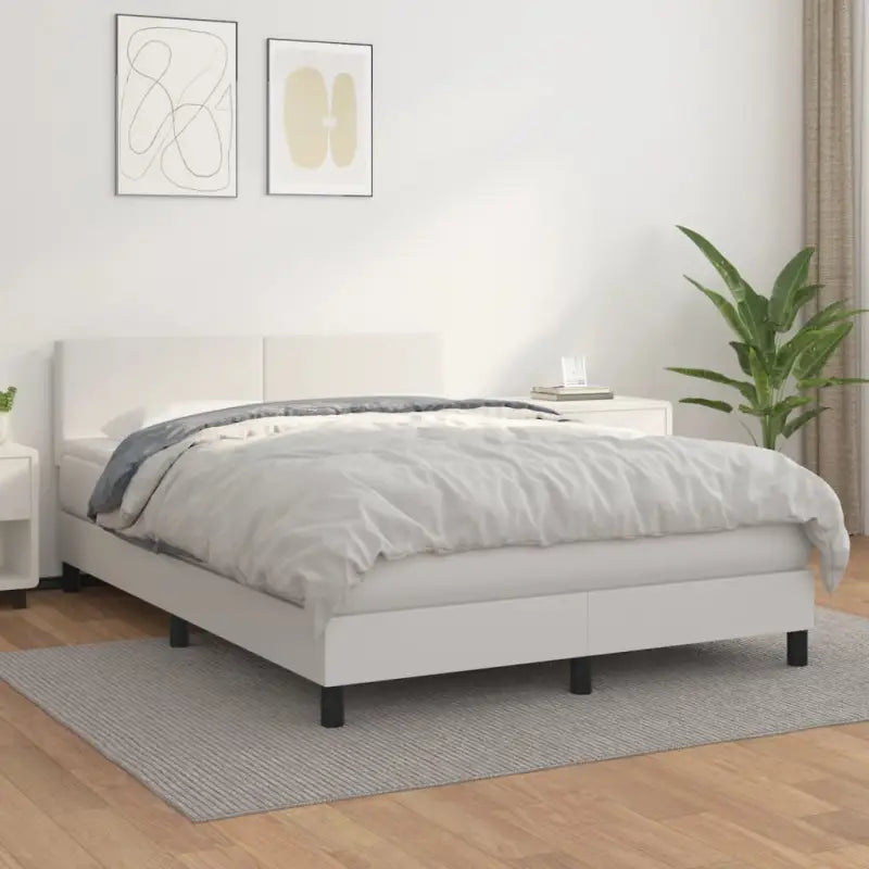 Boxspringbed met grijs materiaal en schuim afmetingen voor optimale rust - Wit / 140 x 190 cm / Effen ontwerp - Bedden