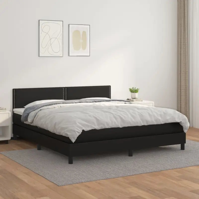 Boxspringbed met grijs materiaal en schuim afmetingen voor optimale rust - Zwart / 160 x 200 cm / Effen met spijkers