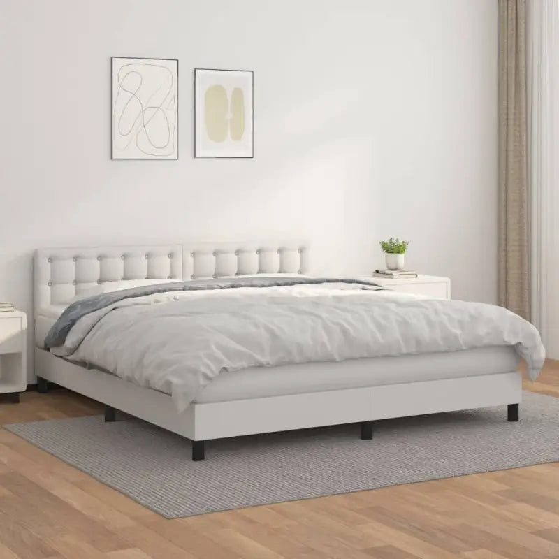 Boxspringbed met grijs materiaal en schuim afmetingen voor optimale rust - Wit / 160 x 200 cm / knoppwn - Bedden &