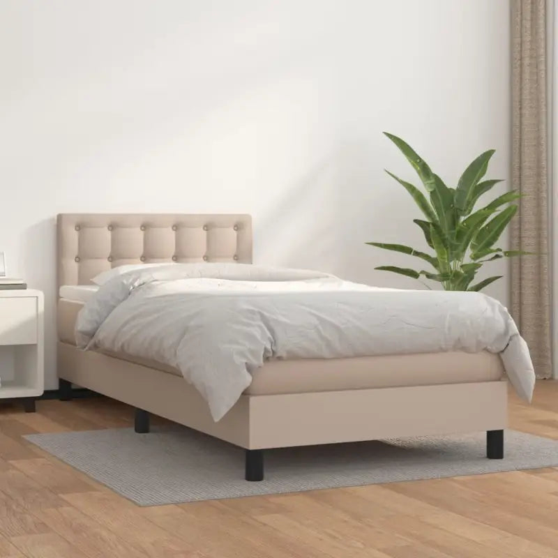Boxspringbed met grijs materiaal en schuim afmetingen voor optimale rust - Cappuccino / 80 x 200 cm / knoppwn - Bedden